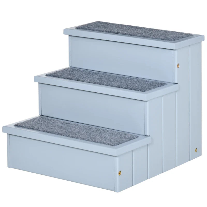 3 Step Wooden Dog Stairs with Non-Slip Carpet and Storage