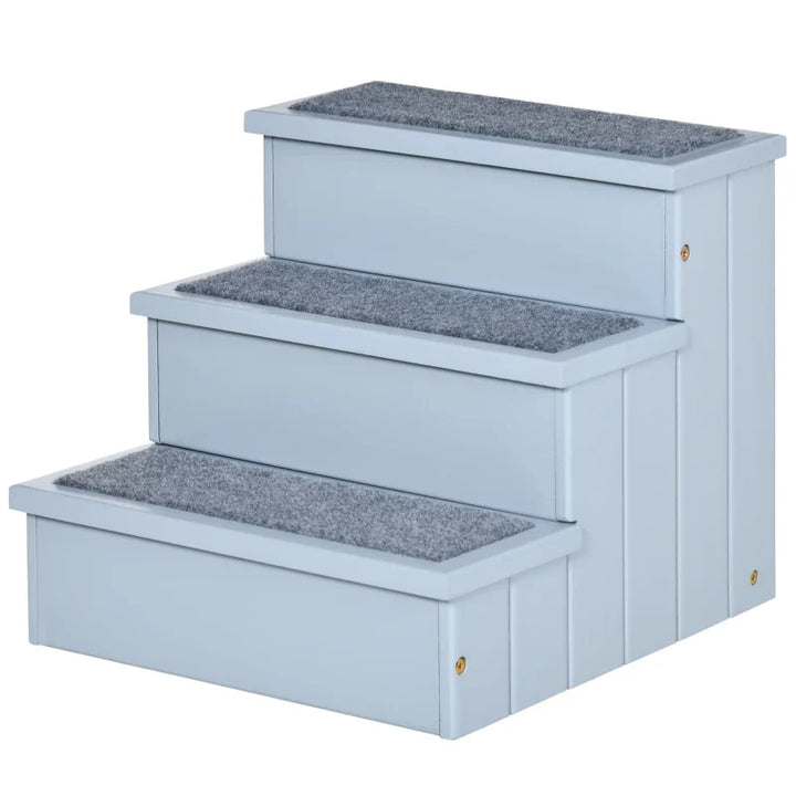 3 Step Wooden Dog Stairs with Non-Slip Carpet and Storage