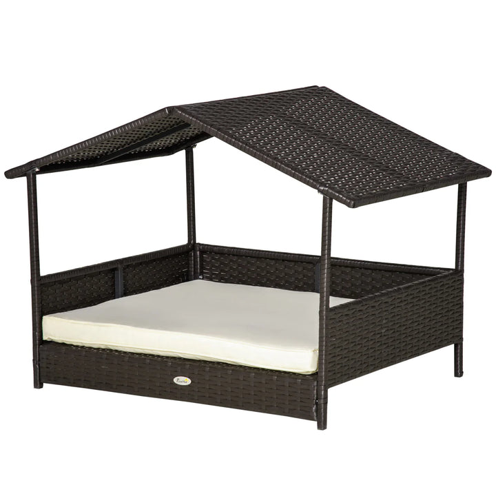 Wicker Dog House with Canopy and Removable Cushion for Small & Medium Dogs