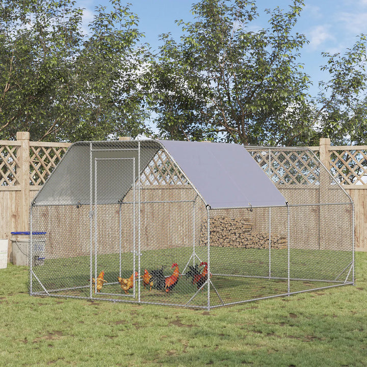 Walk-In Chicken Run with Roof for 10-12 Chickens, Outdoor Hen House & Duck Pen