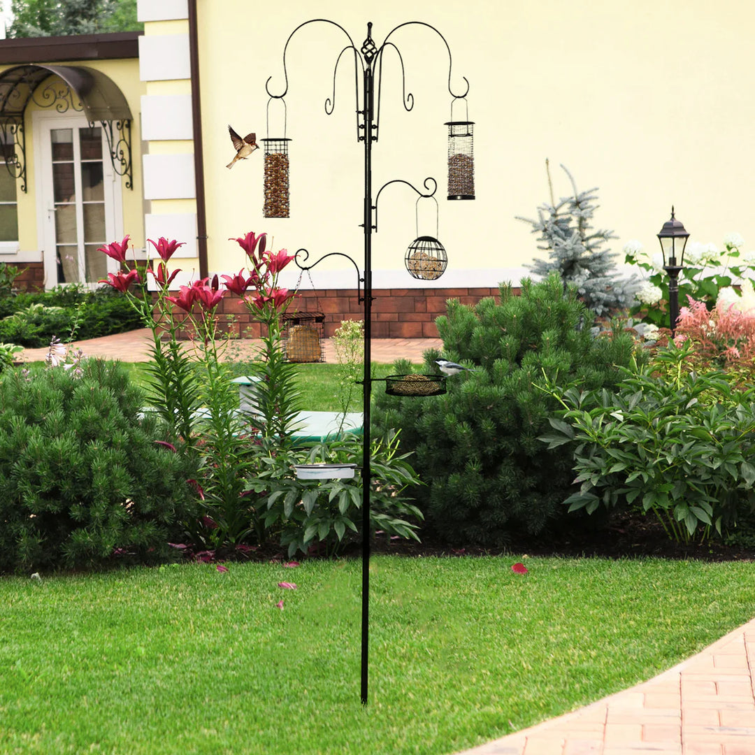 Bird Feeding Station Kit with 6 Hooks and 4 Feeders for Peanuts, Seed, Fat Balls