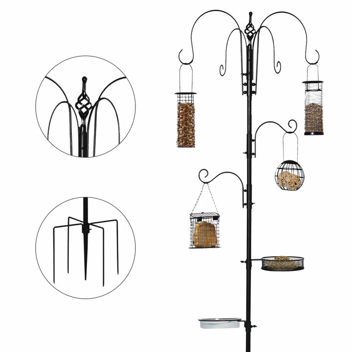 Bird Feeding Station Kit with 6 Hooks and 4 Feeders for Peanuts, Seed, Fat Balls